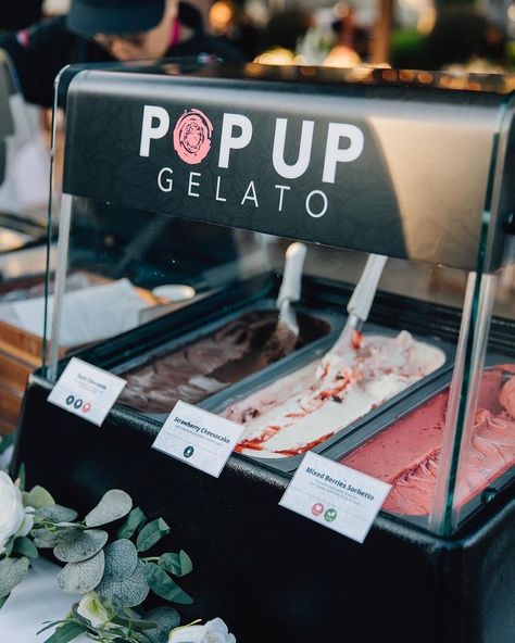 Gelato At Wedding, Gelato Bar Party, Wedding Gelato Bar, Gelato Trailer, Gelato Catering, Gelato Display, Snack Carts, Bakery Truck, Wedding Canapes