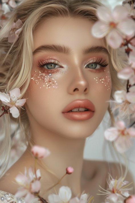 Soft Fairy Makeup, Aphrodite Makeup, Faerie Makeup, Whimsical Makeup, Fae Ball, Prythian Courts, Wedding Suggestions, Inner Garden, Fair Outfit