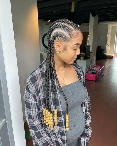 28 Attachment Hairstyles that’ll Always Enhance Your Beauty – Svelte Magazine Long Cornrows With Beads, 6 Stitch Braids, All Back Hairstyle, Cornrows With Beads, Feed In Braids Hairstyles, Braided Cornrow Hairstyles, Stitch Braids, Feed In Braid, Hairstyles For Girls