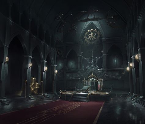 Vampire Castle Layout, Fantasy Castle Interior Concept Art, Dnd Castle Interior, Gothic Throne Room, Dark Throne Room, Castle Interior Concept Art, Dark Castle Interior, Vampire Castle Interior, Fantasy Castle Interior