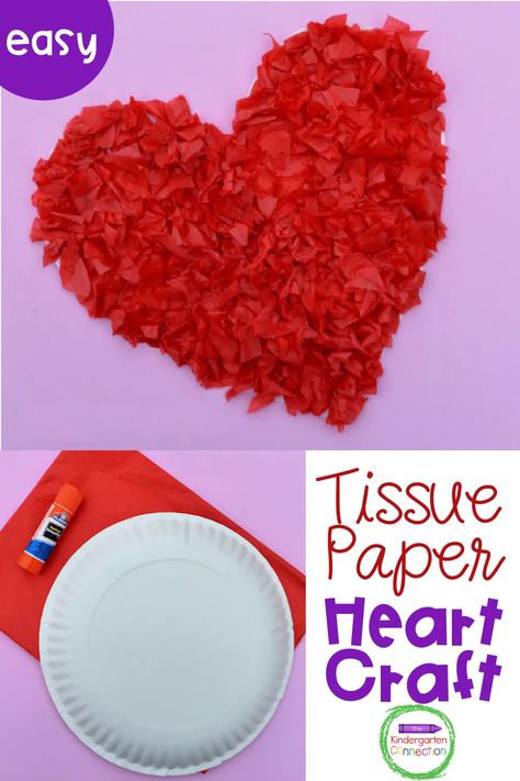 Tissue Paper Valentine Heart Craft - The Kindergarten Connection Couple Crafts, Kindergarten Valentines, Tissue Paper Craft, Valentine Art Projects, Heart Craft, February Crafts, Tissue Paper Crafts, Easy Valentine Crafts, Homeschool Crafts