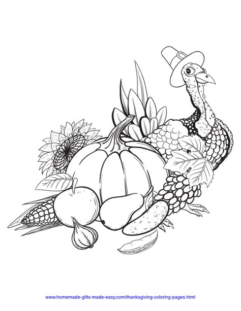 Thanksgiving Coloring Pages | Pumkin, corn, and turkey with pilgrim hat Free Thanksgiving Coloring Pages, Fall Coloring Sheets, Vegetable Coloring Pages, Thanksgiving Cornucopia, Turkey Coloring Pages, Thanksgiving Color, Pumpkin Coloring Pages, Thanksgiving Coloring Pages, Fall Coloring Pages