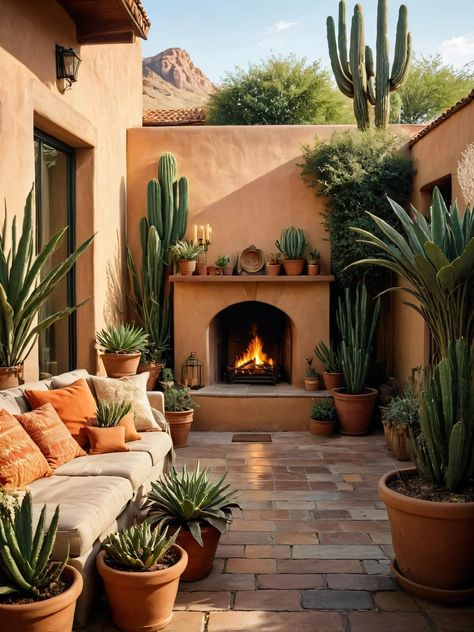 Spanish Courtyard Ideas, Moroccan Outdoor Patio, Spanish Landscaping, Moroccan Exterior, Spanish Style Backyard, Spanish Style Courtyard, Southwestern House, Desert Backyard, Moroccan Garden