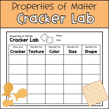 Recording to sheet to go along with cracker lab experiment. Super fun and engaging activity to teach the properties of matter! Properties Of Matter 1st Grade, Properties Of Objects Kindergarten, Properties Of Matter 2nd Grade, Properties Of Materials Activities, Properties Of Matter Experiments, States Of Matter Activities, Matter Experiments, Matter Activities, Lab Experiment