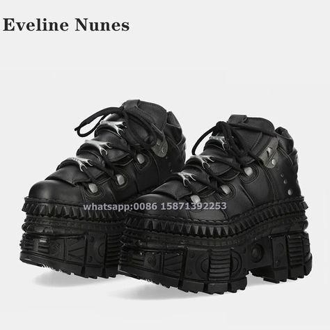 Platform Rivet Lace Up Punk Pumps Round Toe Height Increasing Heavy Metal Cool Dark Motorcycle Boots Black Couple Sneakers 2024 - AliExpress 322 Sneakers 2024, Couple Sneakers, Punk Woman, Women's Motorcycle Boots, Black Couple, Motorcycle Women, Motorcycle Boots, Short Boots, Boots Black