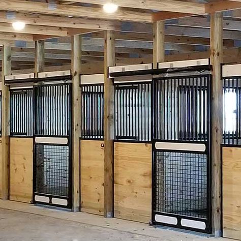 Stall Fronts, Horse Farm Ideas, Track Door, Horse Barn Ideas Stables, Stall Door, Barn Plan, Wood Lumber, Horse Fencing, Sliding Tracks