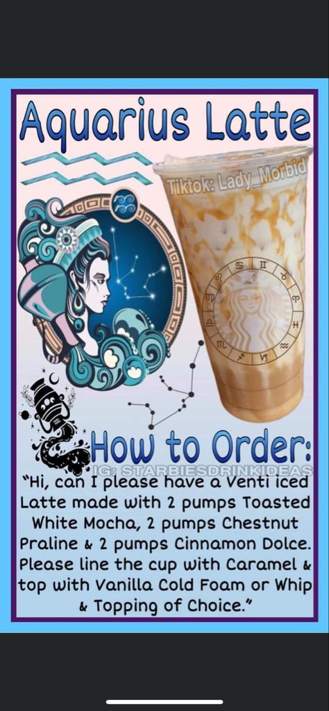 Virgo Starbucks Drink, Zodiac Signs Starbucks Drinks, Starbucks Halloween Drinks, Starbucks Flavors, Copycat Starbucks Drinks, Starbucks Latte, Disney Dishes, Homemade Recipe Books, Homemade Frappuccino