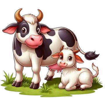 Cow Calf Drawing, Family Countryside, Countryside Illustration, Pichwai Cow, Cow With Calf, Newborn Cartoon, Sense Organs, Cow And Calf, Traditional Folk Art