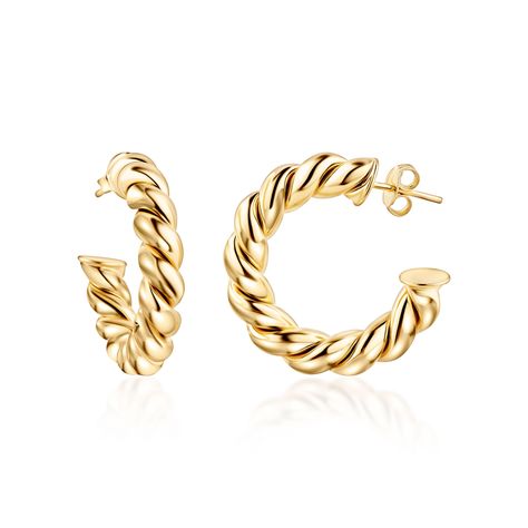 PRICES MAY VARY. Premium Materials: Crafted from high quality 18K gold plated and plated with a luxurious high polish finish for a glamorous look. Stylish Hoops: Chunky twisted open hoop earring design in multiple sizes from 10mm to 40mm allows you to find the perfect fit. Durable Construction: 5mm thick twisted wire ensures a sturdy hoop shape that maintains its style through daily wear and tear. Sparkling Accents: Diamond cut twisted style to make it shine Universal Appeal: A versatile piece s Gold Twist Hoop Earrings, Amazon Jewelry Finds, Twist Earrings, Amazon Jewelry, Twisted Hoop Earrings, Fashion Closet, Open Hoop Earrings, Twisted Wire, Dressy Outfits