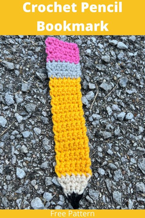 This free crochet pattern for a pencil bookmark is a great last minute back to school project. Crochet Pencil Applique, Crochet Pencil Bookmark, Crochet Crayons Free Pattern, Crochet Pencil Scarf, Crochet Pencil Bookmark Free Pattern, Crochet Gifts For Teachers Free Pattern, Book Mark Crochet For Beginners, Pencil Bookmark, Things To Crochet For School