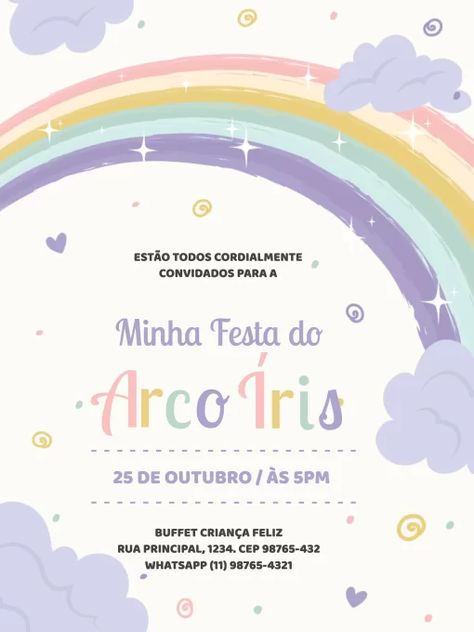 Convite De Aniversário Arco Íris Roxo E Mail, Logos