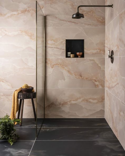 Matt Finish Bathroom Tiles, Bedroom Ideas Tile Floor, Onyx Tiles Bathroom, Trending Tiles Interior Design, Floor And Wall Tile Combinations Bathroom, Bathroom Tile Combinations Design Trends, Porcelain Tiles Bathroom, Tile Combinations Bathroom, Master Washroom