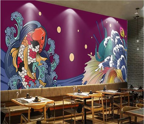 Papel de pared personalizado grande HD japonés Ukiyo e Koi Surf 3D Hotel Sushi storejaponés restaurante decoración Industrial Mural papel pintado 3D-in Papeles pintados from Mejoras para el hogar on Aliexpress.com | Alibaba Group Japanese Mural Art, Japanese Painting Wallpaper, Industrial Mural, Japanese Mural, Dining Room Murals, Bedroom Art Painting, Sea Murals, Wallpaper Japanese, Morden Art