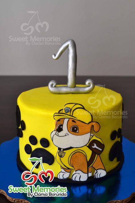 Rubble And Crew Birthday Cake, Rubble Birthday Cake, Rubble Paw Patrol Cake, Rubble Birthday, Paw Patrol Birthday Cake, Psi Patrol, Rubble Paw Patrol, Photo Cake Topper, 5th Birthday Cake