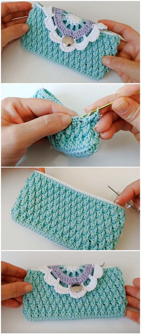 Crochet Easy Handbag Phone Case Crochet Phone Cover, Crochet Phone Cases, Crochet Mobile, Crochet Flowers Easy, Rainbow Crochet, Knitting And Crochet, Cell Phone Case, Free Crochet Patterns, Crochet Purses