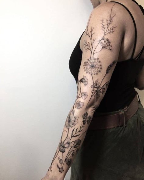 Top 49 Best Flower Tattoo Sleeve Ideas - [2021 Inspiration Guide] Plant Tattoo Shoulder, Half Sleeve Tattoo Upper Arm, Botanical Tattoo Sleeve, Botanical Tattoo Design, Flower Vine Tattoos, Floral Arm Tattoo, Cream Tattoo, Tattoo Sleeve Ideas, Nature Tattoo Sleeve