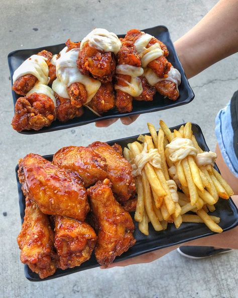 Best Korean Fried Chicken on Instagram: “It’s time to make your decision 🤭. Option A: Wings wrapped cheese only. Option B: Wings and fries wrapped cheese. . . . #longbeach…” Korean Chicken With Cheese, Korean Cheese Chicken, Fried Chicken Korean, Wings And Fries, Korean Market, Kfc Chicken, Fast Foods, Korean Fried Chicken, Option B