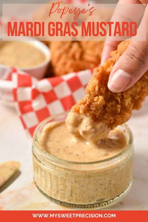 Popeyes Mardi Gras Mustard - My Sweet Precision Popeyes Mardi Gras Mustard Recipe, New Orleans Recipes, Mustard Recipe, Zesty Sauce, Cajun Seasoning, Superbowl Party, Spice Mixes, Flavorful Recipes, Sugar And Spice