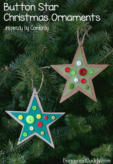 Button Star Christmas Ornament Craft for Kids: Inspired by the children's book, Corduroy! Perfect for toddlers, preschoolers, and kindergarten! ~ BuggyandBuddy.com Christmas Crafts For Toddlers, Ornament Craft, Christmas Crafts To Make, Fun Christmas Crafts, Star Christmas, Preschool Christmas, Easy Christmas Crafts, Handmade Christmas Decorations, Childrens Christmas