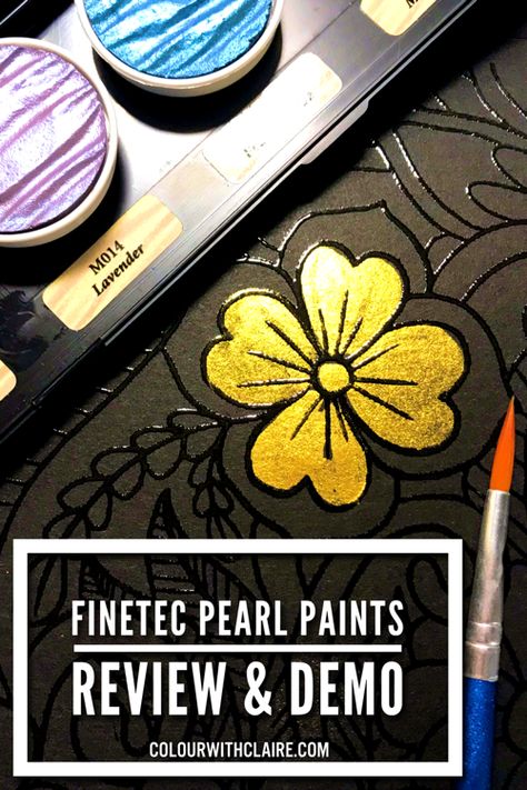 Review & demo of Finetec Pearl Paints Finetec Watercolor, Homemade Watercolors, Colouring Inspiration, Calligraphy Tools, Black Canvas Art, Pearl Paint, Journal Stuff, Coloring Tips, Gold Watercolor