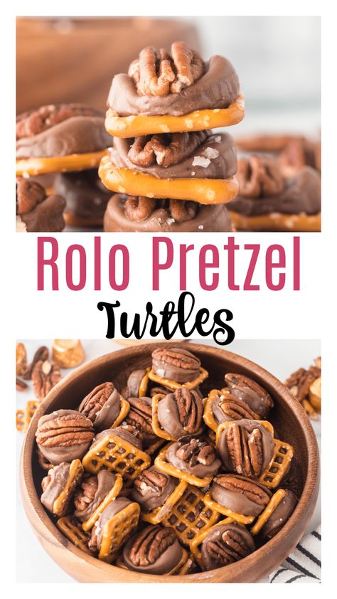 Pretzel With Rolo And Pecan, Roll Pretzel Bites, Rolo Pretzels Christmas, Pretzel Rolo Pecan, Rolo Treats, Rolo Pretzel Turtles, Turtles Recipe, Pretzel Turtles, Rolo Pretzel