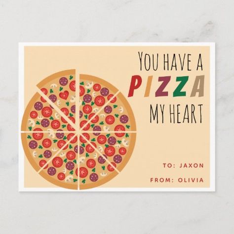 $1.35 | You Have a Pizza My Heart' Classroom Valentines #funny, i love you, valentines day, classroom, colorful, cute, kids valentines, happy valentines day card, children kids friends, pizza my heart Valentines Postcard, Valentines Day Pizza, A Pizza My Heart, Pizza My Heart, Classroom Valentines, Valentine Postcards, Happy Valentines Day Card, Valentines Day Cards, Kids Classroom