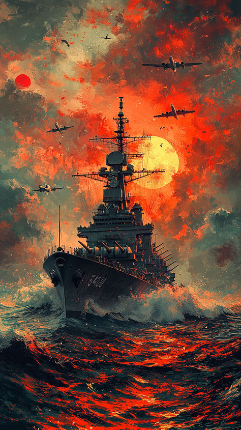 1. Yamato battleship was Japan's most powerful WWII warship, equipped with 460mm guns and heavy armor, but was sunk on its mission to Okinawa.  2. Japanese submarines served in attack, transport, and recon roles. Unique subs like the I-400 could even carry aircraft.  3. The Akagi carrier led the Pearl Harbor attack but was later sunk at Midway, dealing a major blow to Japan's naval strength. Warship Wallpaper, Battleship Wallpaper, Battleship Art, Warship Battle, World Of Warships Wallpaper, Yamato Battleship, Heavy Armor, Airplane Fighter, Pearl Harbor Attack