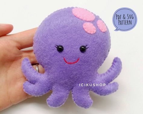 Felt Crafts Patterns, Felt Crafts Diy, Felt Diy, Crochet Toys Patterns 073 Felt Octopus, Octopus Stuffed Animal, Felt Keychain, Diy Pet Toys, Diy Baby Mobile, Felt Animal Patterns, Felt Crafts Patterns, Felt Crafts Diy, Ornament Pattern