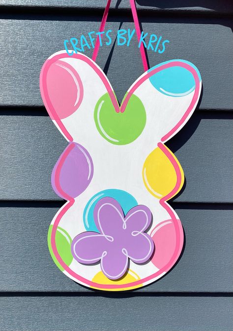 Easter Bunny Door Hanger, Spring Door Hanger, Bunny Room, Easter Paintings, Bunny Door Hanger, Easter Door Hanger, Spring Easter Crafts, Easter Door, Wood Door Hangers