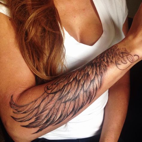 Mandala Wings Tattoo Design, Angel Wings Tattoo Shoulder, Angel Wing Arm Tattoo, Angel Wings Tattoo Forearm, Forearm Wing Tattoo, Wing Tattoo Arm, Underarm Tattoo, Arm Sleeve Tattoos For Women, Cowgirl Tattoos