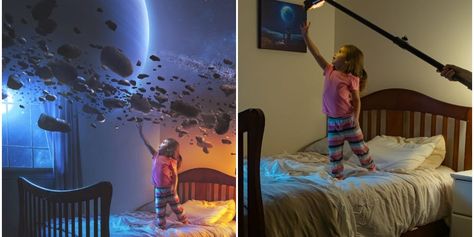 Kevin Carden turns his living room into breathtaking scenes with the magic of Photoshop. Before And After Photoshop, 달력 디자인, Photo Facebook, Photoshop Tutorial Photo Editing, Photoshop Design Ideas, Creative Photoshop, Photoshop Images, Affinity Photo, Matte Painting