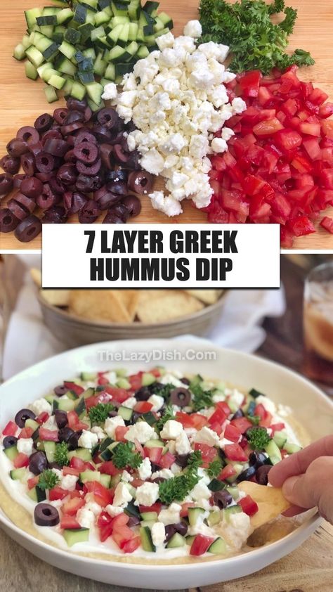 Greek Veggies, Appetizer Recipes Healthy, Greek Hummus Dip, Hummus Dip Recipe, Greek Hummus, Mediterranean Recipes Healthy, Healthy Appetizers Easy, Hummus Dip, Party Dip