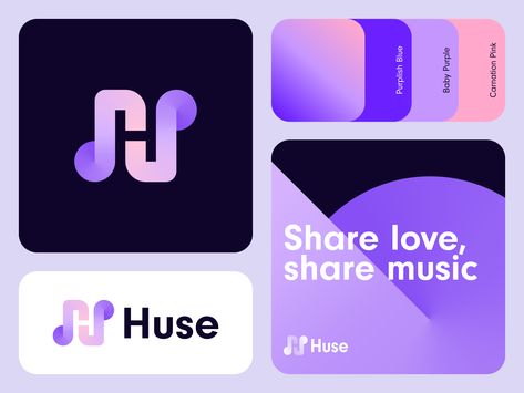 Huse | Logo design by Oleg Coada Independent Logo, App Branding, Music App Design, Logo Design App, Branding Concept, Baby Purple, Concert Poster Design, Logo Presentation, Purple Color Palettes