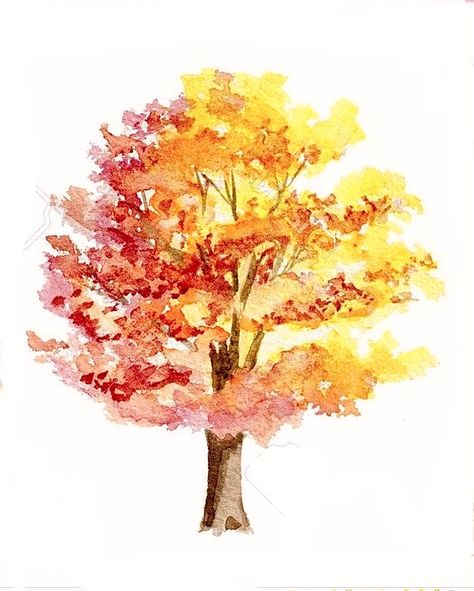 Watercolor Autumn Trees, Autumn Trees Drawing, Fall Tree Watercolor, Autumn Tree Watercolor, Fall Art Watercolor, Autumn Trees Watercolor, Fall Watercolor Art For Beginners, Fall Water Coloring Ideas Easy, Simple Fall Watercolor Paintings