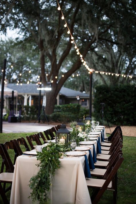 Rustic Elegant Navy & Green Jacksonville Wedding Navy Blue And Sage Green Wedding Reception, Olive And Navy Blue Wedding, Dark Green Navy Wedding, Midnight Blue And Forest Green Wedding, Rustic Blue And Green Wedding, Navy And Sage Green Wedding Tables, Navy Sage White Gold Wedding, Forest Green Navy And Gold Wedding, Green Gold Navy Wedding