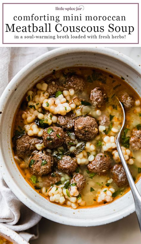 Meatball Couscous, Couscous Soup, Moroccan Meatballs, Chicken Enchilada Soup, Meatball Soup, Soup And Stew, Spice Jar, Beef Soup, Slow Cooker Soup