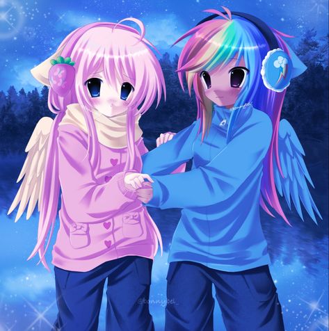 Flutterdash fluttershy rainbowdash mlp 2000s anime fanart moe art Anime Style Clothes, Rainbow Dash Human, Fluttershy Rainbow Dash, Folded Wings, 2000s Art, My Lil Pony, Mlp Fan Art, Pony Drawing, Old Anime