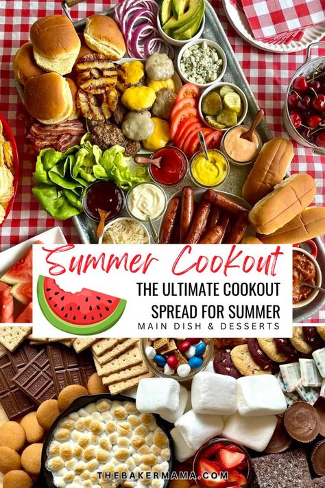 Planning a backyard BBQ party? Check out my Ultimate Summer Cookout Guide! Create simple and easy hot dogs and burgers boards, yummy sides, and a sweet treat to finish off. It's a fuss-free, tasty meal to make everyone happy! Burger Cookout, Burgers And Hot Dogs, Cookout Party, Backyard Bbq Party, Summer Cookout, Bbq Party, Backyard Bbq, Yummy Sides, Sweet Treat