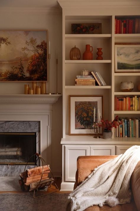 21+ Sophisticated Living Room Ideas You Need To Know Bookcase Surrounding Fireplace, Antique Shelves Living Room, Mantel And Built Ins, Built Ins With Frame Tv, Colonial Fireplace With Built Ins, Built In Shelves Living Room Victorian, Craftsman Style Built Ins Bookcases, Cozy Fireplace With Built Ins, Library Around Fireplace