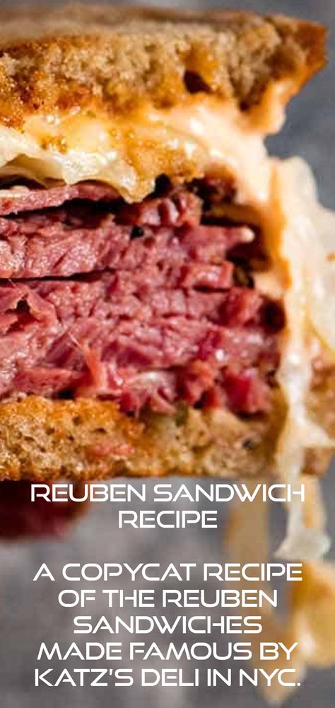 Reuben Sandwich ~ A copycat recipe of the Reuben Sandwiches made famous by Katz’s Deli in NYC. Ruben Sandwich Recipe Best, Slow Cooker Reuben Sandwich, Pastrami Reuben Sandwich, Reuben Dressing Recipe, Katz Deli Pastrami Recipe, Famous Restaurant Recipes, Pastrami Sandwich Recipe, Ruben Sandwich, Amazing Sandwiches