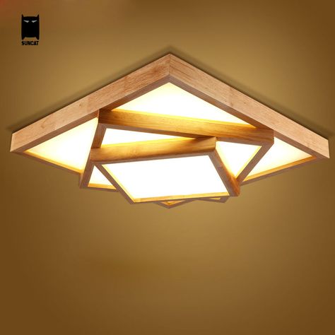 LED Square Big Oak Wood Acrylic Ceiling Light Fixture Nordic Japan Style Plafon Lamp Luminaria Foyer Living Room Bedroom Kitchen Cage Ceiling Light, Wood Ceiling Lamp, Wood Lamp Design, Foyer Living Room, Dollhouse Lighting, Early Settler, Ceiling Design Bedroom, Ceiling Light Design, Light Panel