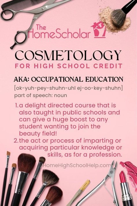 If your student enjoys makeup artistry, trying out new hairstyles, or doing facials, consider cosmetology for high school credit! You could add an elective class "Occupational Education: Cosmetology" to the transcript. #homeschoolcollege #homescholar #homeschoolhighschool #homeschoolplanning #howtohomeschool #highschoolcosmetology #occupationaleducation #beautyschool #homeschoolrecords #homeschooltips #homeschoolingteens #homeschoolgrades #homeschoolcredits #homeschoolrecordkeeping #cosmetology High School Credits, Nails And Hair, Broken Book, Blog Font, Homeschool Books, Online Homeschool, School Testing, Public High School, School Success