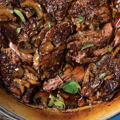 Beef-Roast-with-Mushrooms-and-Red-Wine Beef Roast With Mushrooms, Red Wine Beef Roast, Roast With Mushrooms, Roast With Red Wine, Slow Roast Beef, Crockpot Mushrooms, Cooking With Red Wine, Blade Roast, Beef With Mushroom