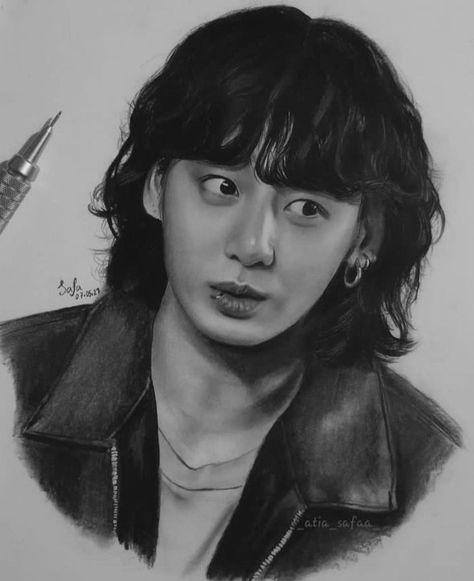 Jungkook Drawing Pencil, Jungkook Drawing Sketch, Jungkook Portrait, Jungkook Sketch, Jungkook Drawing, Army Drawing, Pencil Portrait Drawing, Dancing Drawings, Cute Easy Doodles