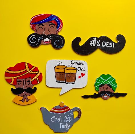 Rajasthani Turban Man Drawing, Handmade Fridge Magnets Painting, Fridge Magnets Ideas Creative, Fridge Magnets Diy, Hanging Craft Ideas, Funny Art Prints, Creative Kids Crafts, Coaster Crafts, Hello Kitty Crafts