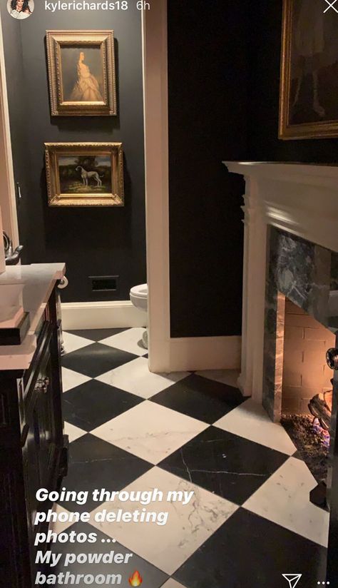 Black And White Powder Room, White Powder Room, Kyle Richards, Black And White Tiles, White Floors, Hair Raising, Elegant Home, White Tiles, Yahoo Mail