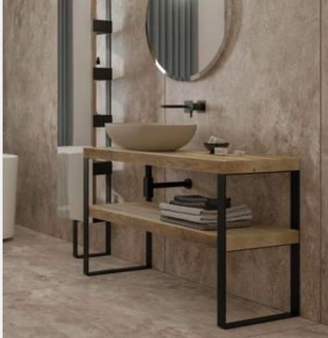 Wooden wash stand with open shelf and  basin