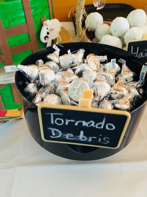 Tornado debris for party Storm Themed Birthday Party, Two Nado Birthday Party Decorations, Three Nado Birthday, Balloon Tornado, Tornado Party Food, Fournado Birthday Party Decor, Twister Birthday Party Ideas, Two Nado Birthday Party Food, Tornado Party Decorations