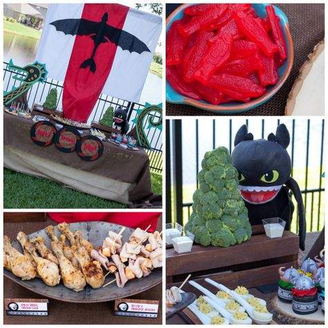 How to Train Your Dragon Viking party food Dragon Party Decorations, Httyd Party, Toothless Party, Dragon Themed Birthday Party, Dragon Birthday Party, Knight Birthday Party, Viking Party, Dragon Birthday Parties, Birthday Party Treats