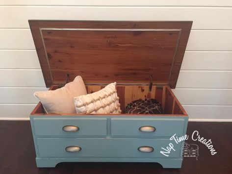 Cedar Chest, General Finishes, Persian Blue, Blue Milk, Antique Hardware, Milk Paint, Design Center, Nap Time, Storage Chest